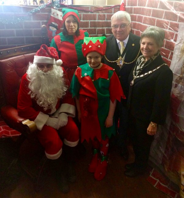 Santa, elves and Sandwich MayorPaul and Sue